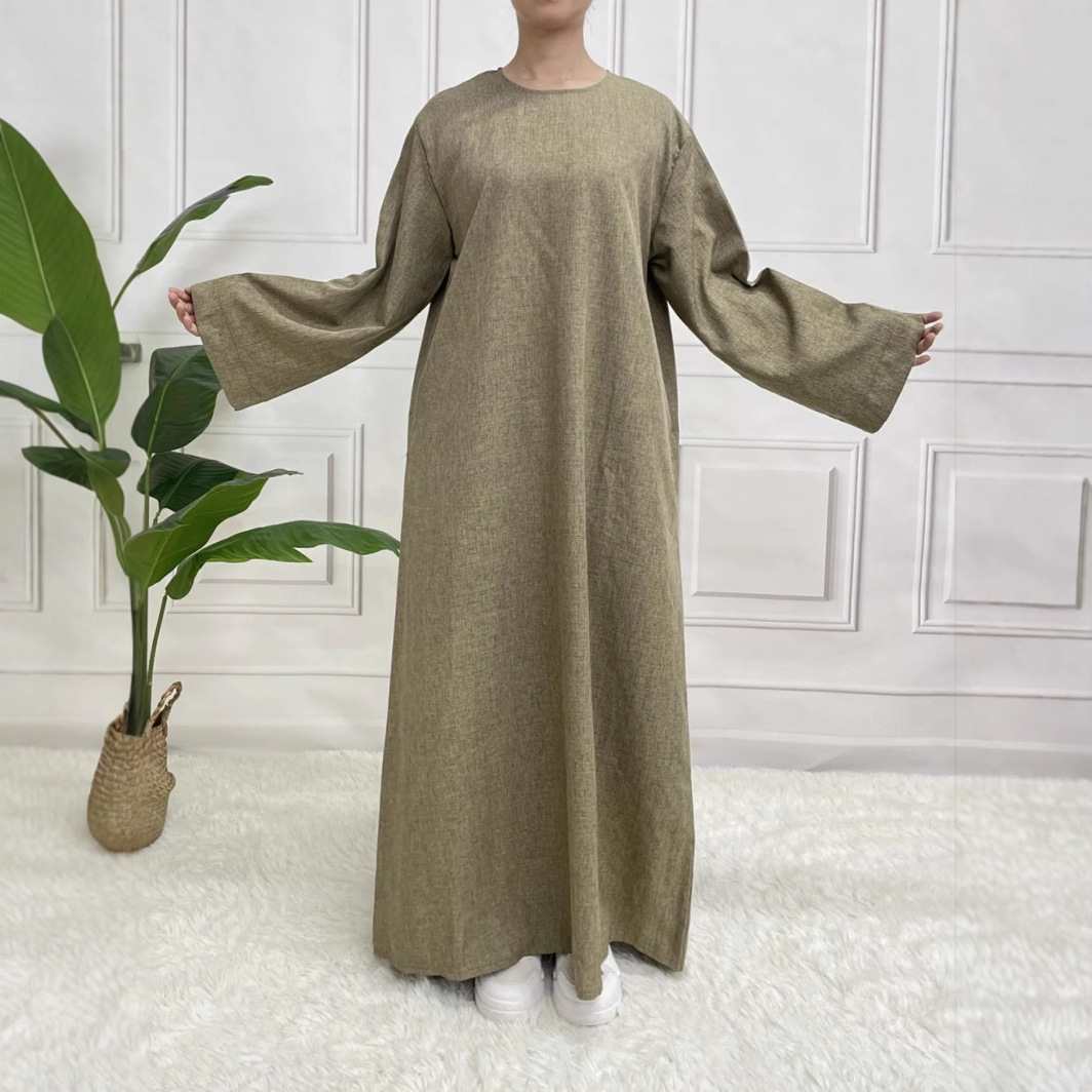 2025 Middle East Cross-border Muslim Two-color Plain Long-sleeved Belt Basic Casual dress
