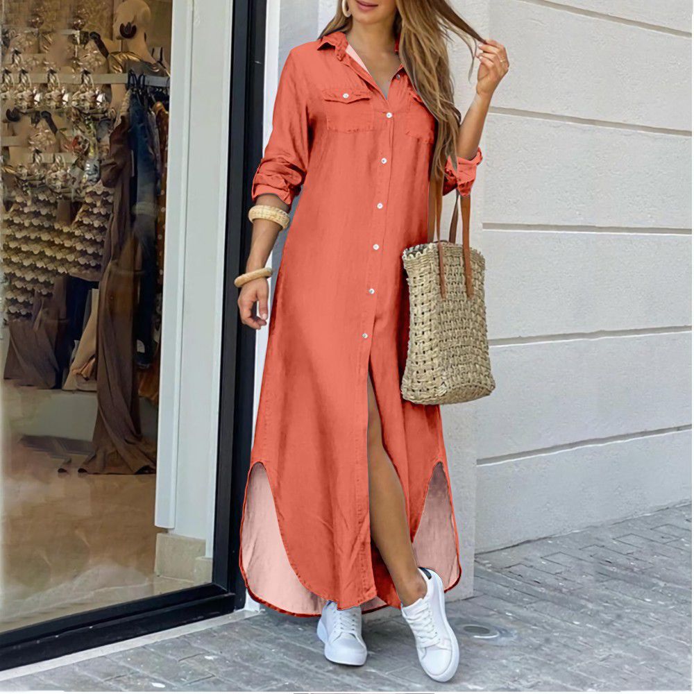 Picture of Cross-Border Women's Clothing Amazon 2025 European and American Spring and Summer New Printed Long-Sleeved Dress Fashionable Sexy Shirt Long Skirt
