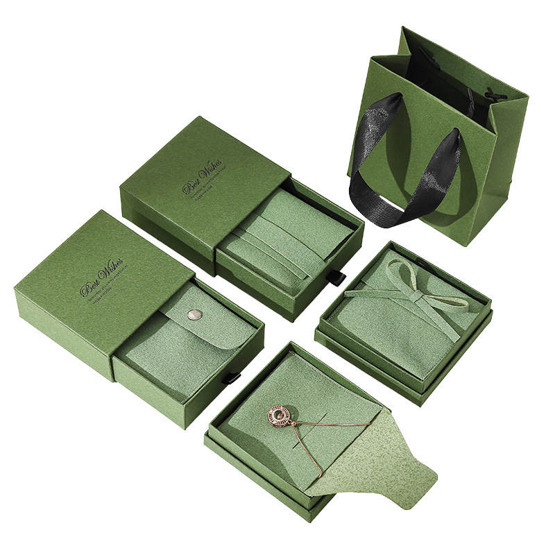 Picture of Kapok Green Jewelry Packaging Box Light Luxury Heaven and Earth Cover Dustproof Cloth Bag Ring Jewelry Velvet Set Drawer Box Wholesale