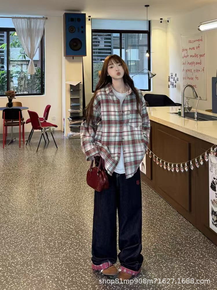 Trendy Brand Loose Plaid Shirt for Men and Women Spring Wear Retro Loose Plaid Long-sleeved Shirt for Women Couple Coat for Women