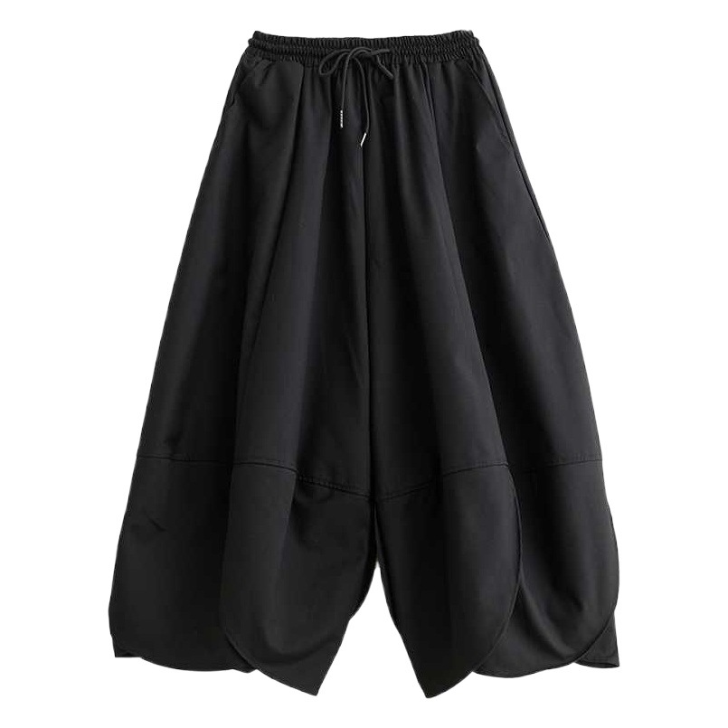 2024 spring new Korean style plus size loose niche black cropped wide-leg pants for women