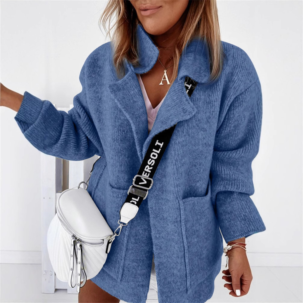 Picture of 2025 New European and American Street Suit Collar Large Pocket Loose Knitted Cardigan Sweater Women's Jacket Amazon Cross-Border