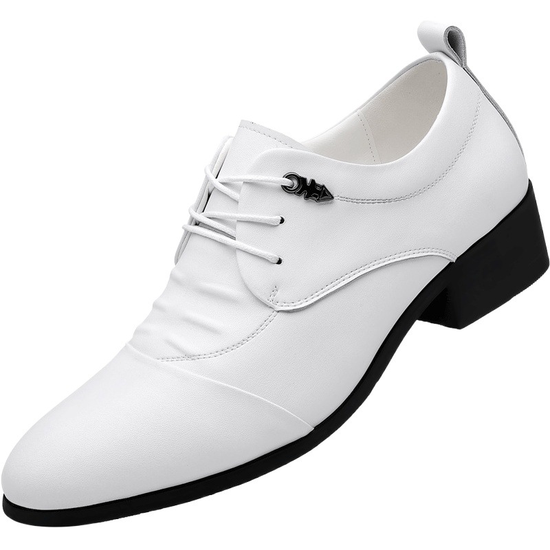 2023 Spring and Autumn Men's Business Dress Shoes Men's Invisible Height Increasing Lace-up Pointed Leather Shoes White Dancing Shoes Men's 2257