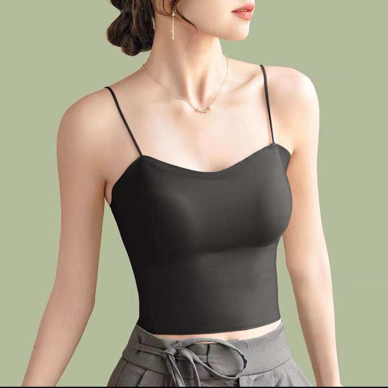 Picture of Sling Small Vest Women's Ice Silk Beautiful Back Underwear with Chest Pad One-piece Bra Summer Thin Inner Top Tube Top Outer Wear