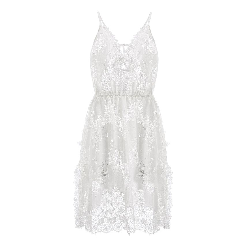 Beautiful full lace temptation sexy underwear side split water-soluble lace sling nightgown sexy underwear