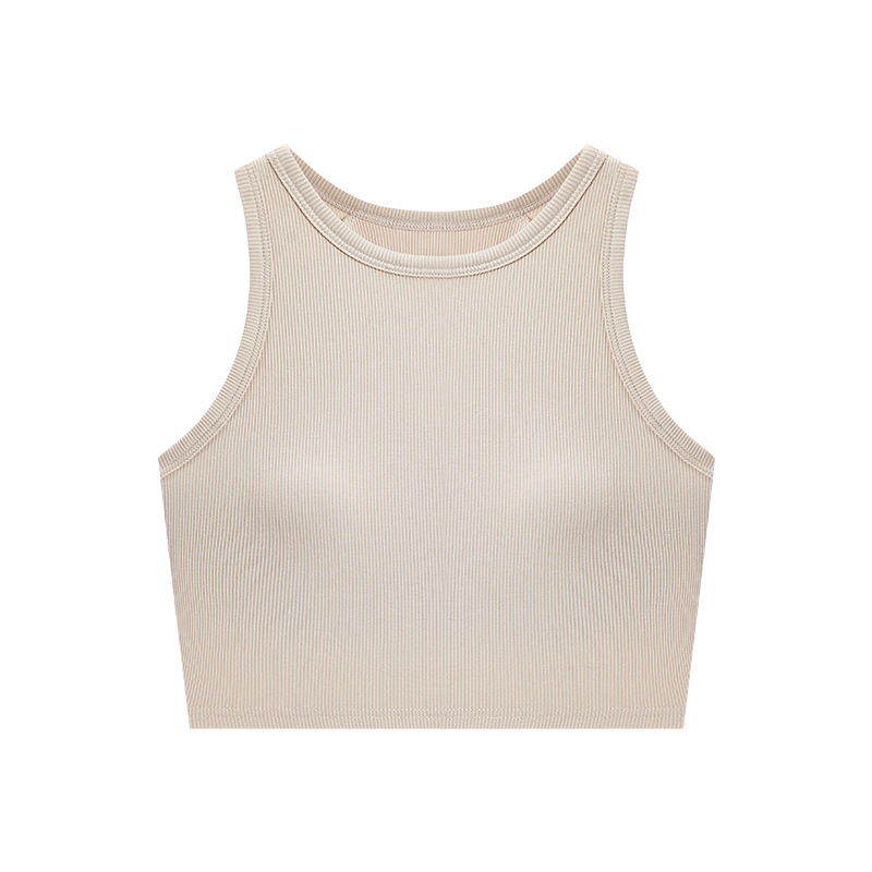 Picture of Threaded Slim-Fitting Sleeveless Vest with Padded Cup Integrated Suspender Short Bra-Free Bottoming Outer Top with Exposed Navel