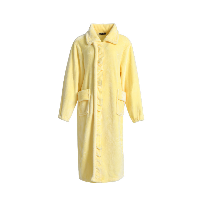 Picture of Women's nightgown fleece-lined thickened long-sleeved sweet small lapel nightdress autumn and winter flannel pajamas home wear
