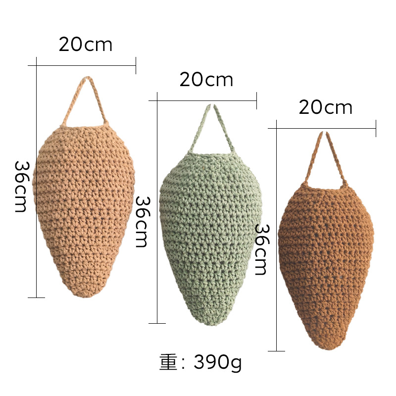 Picture of Bohemian hanging basket net pocket Nordic hand-woven cotton rope wall-mounted net pocket crochet storage hanging bag strawberry pocket
