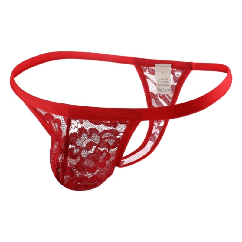 Trendy men's low waist transparent thong fashionable sexy transparent hollow T pants men's thong underwear