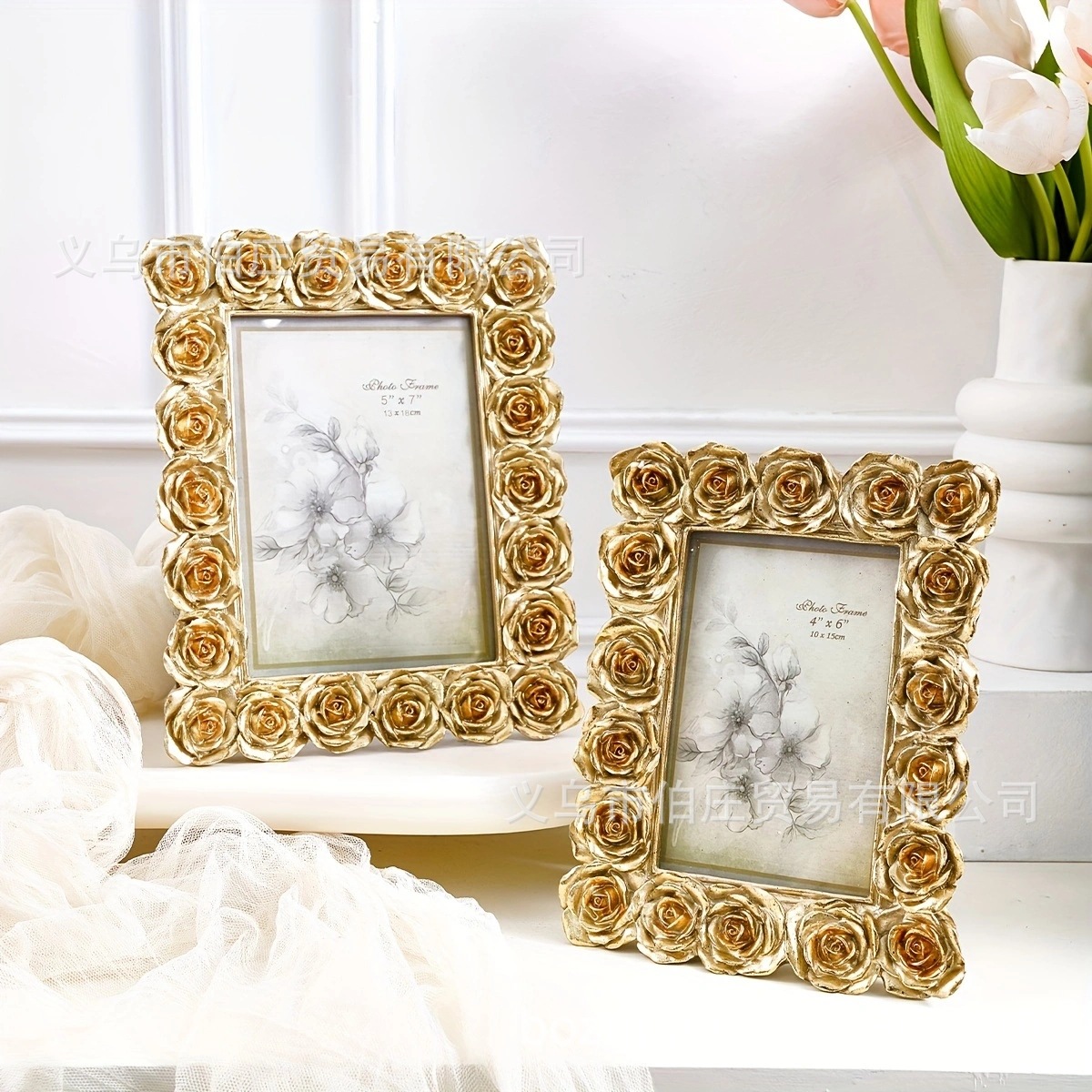 1 piece European retro style golden rose lace photo frame ornaments resin frame desktop warm
