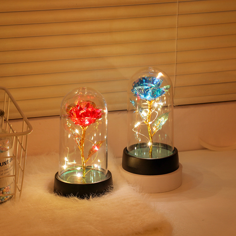 Manufacturer Wholesale Artificial Flowers Rose Gold Foil Flower Luminous Night Light Souvenir Holiday Gift for Girls Desktop Decoration