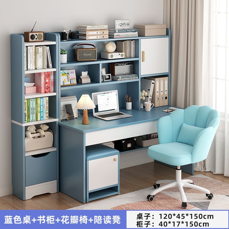 Picture of Student home study desk, children's desk, bookshelf combination table and chair set, simple bedroom, children's writing desk