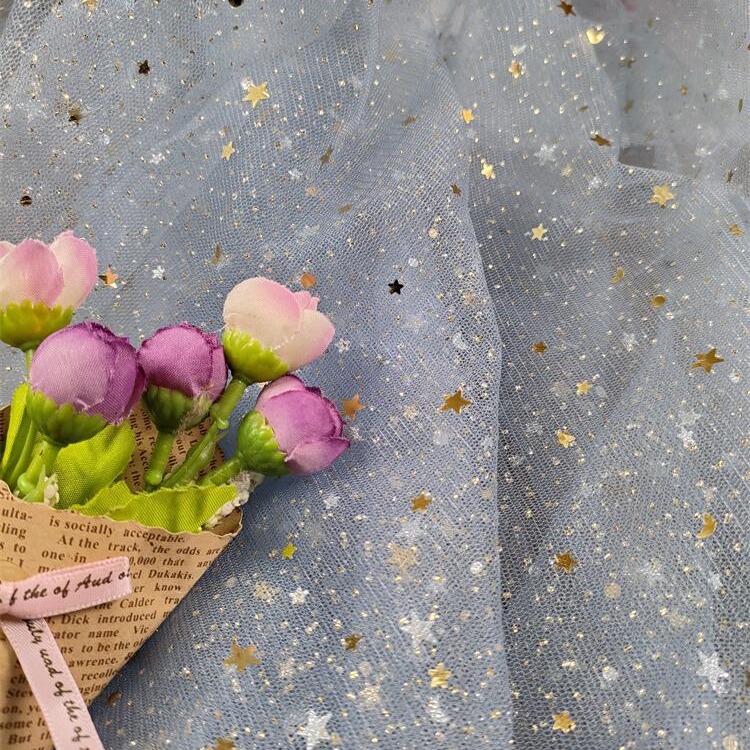 Star moon fantasy sequin light pink mesh fabric scene background cloth laser decorative hanging yarn photo