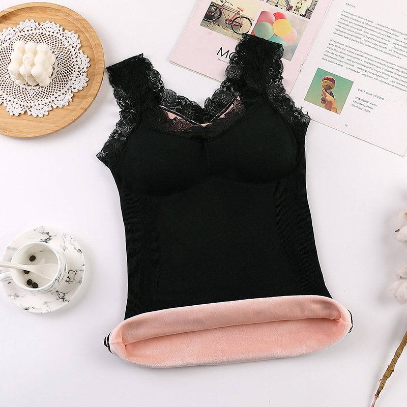 Picture of New 8-color Women's Warm Vest Seamless Lace Warm Underwear with Chest Pad Slim-fit Base Fleece Vest for Women