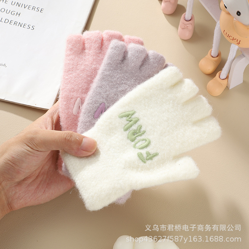 Half Finger Gloves Winter Women's 2024 New Wool Knitted Dew Half Work Driving Warm Students' Writing Anti-freeze