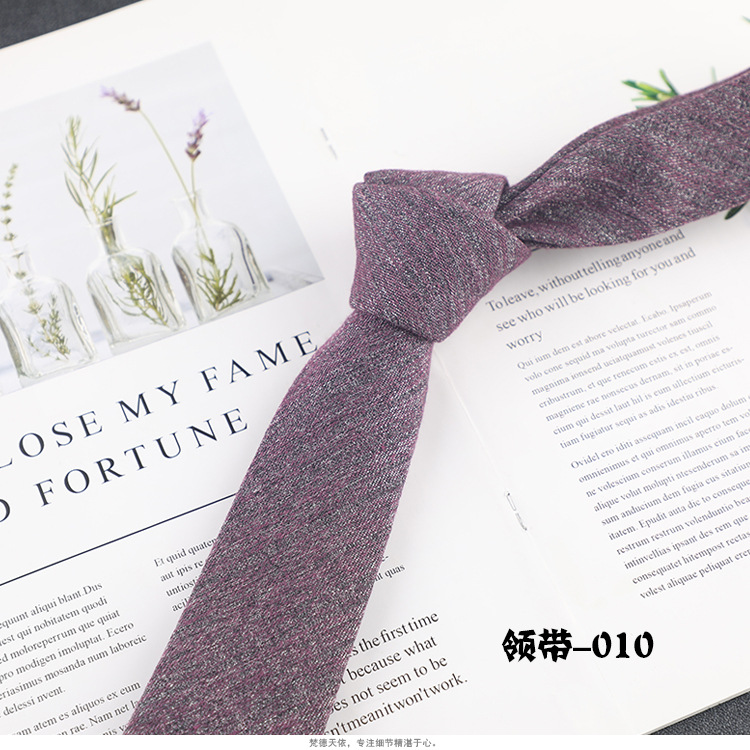 Picture of Factory wholesale Korean version of narrow cotton and linen tie men's leisure professional business work college style dark twill trendy