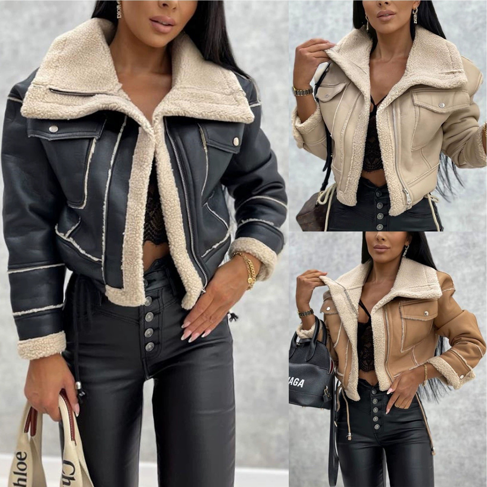 International Trend Short Leather Coat Short Zipper Motorcycle Leather Jacket Women's Winter