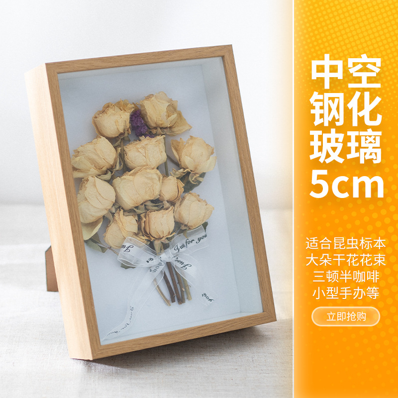 Picture of Stereo Hollow Glass Specimen Frame 7 Inch Handmade DIY Dried Flower Photo Frame Insect Clay Model Set Table Picture Frame Mounted