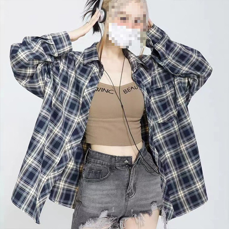 Hong Kong Style Retro Plaid Shirt Women's New Autum Design Niche chic Top Outwear Spring & Fall Style