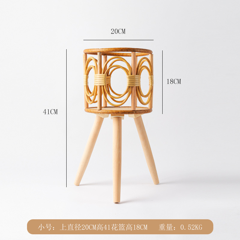 Picture of Cross-border Indoor Woven Flower Pot Imitation Rattan Flower Rack Triangle Living Room Floor-standing Hollow Flower Rack Balcony Bamboo Woven Flower Basket