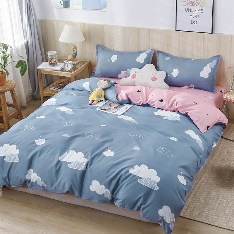 Picture of Small fresh sanding quilt cover four-piece water-washed cotton bed sheet quilt cover simple student dormitory single three-piece wholesale