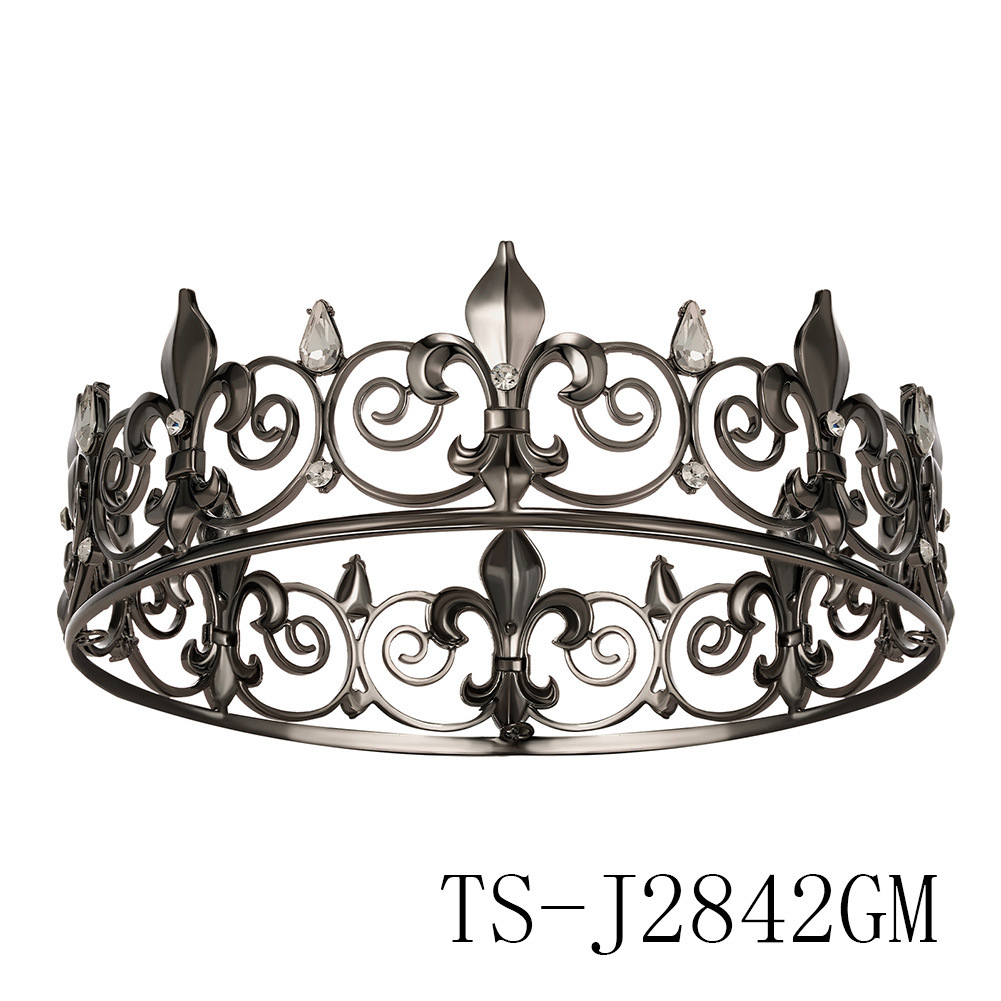 Picture of European and American classic jewelry vintage king crown round gold rhinestone alloy crown men's and women's party ball headdress