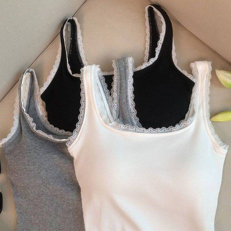 Korean Style One-piece Fixed Fashionable Slim Base Top Fashionable Beautiful Back Slim-fit Vest Sling with Chest Pad