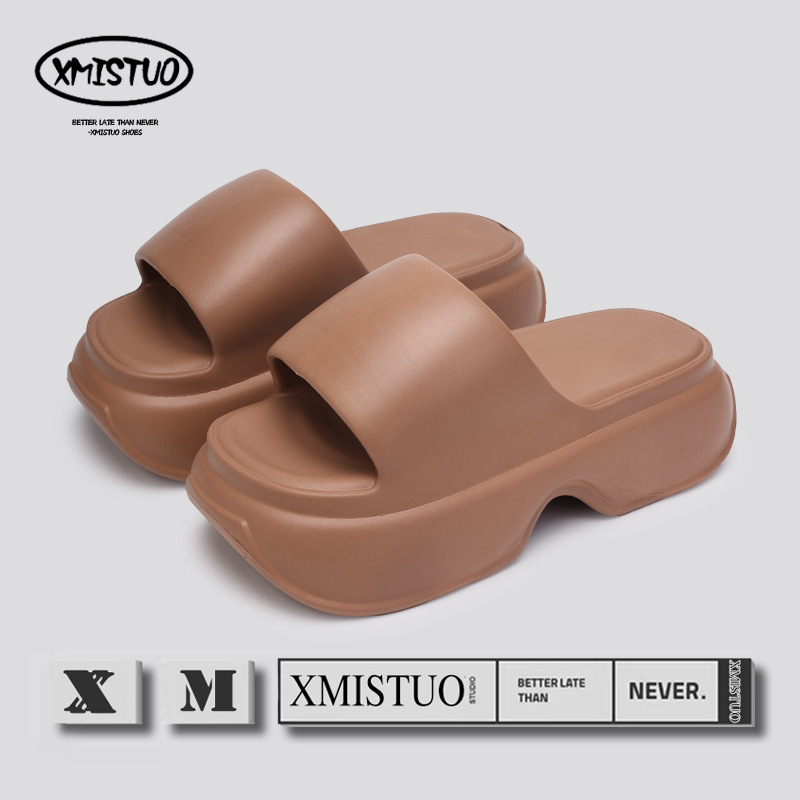 Thick-soled height-increasing poop-feeling slippers for women 2024 new summer lightweight household bath non-slip one-word slippers