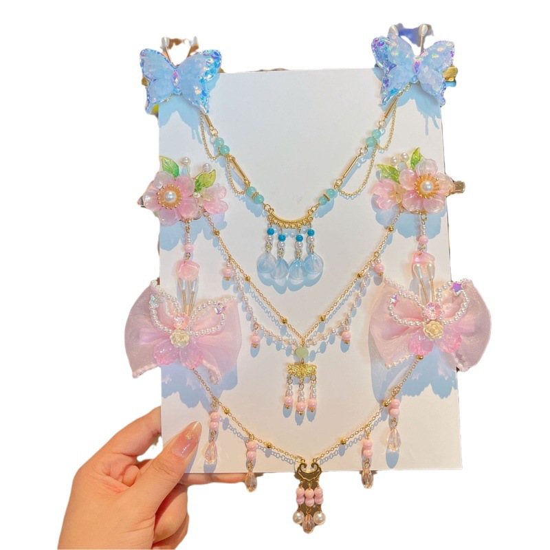 Ancient Children's Hanfu Hairpin Headwear Cyber Celebrity Antique Butterfly Hairpin Tassel Super Fairy Clip Ribbon Side Clip