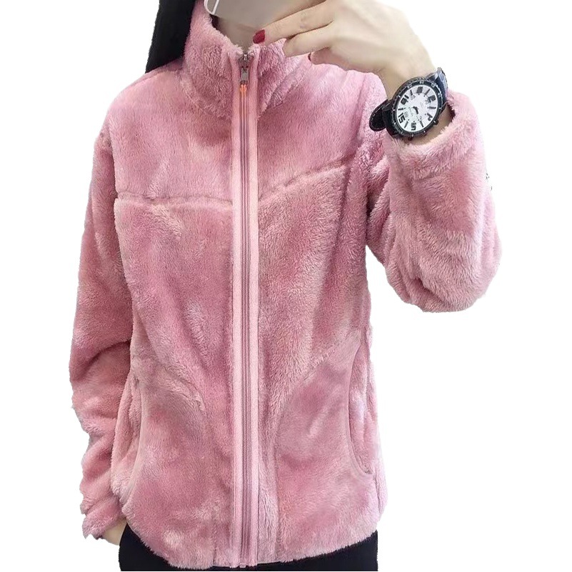 Coat for women trendy ins winter fleece-lined thickened double-sided velvet stand collar warm sweater for women cardigan zipper fleece jacket for women