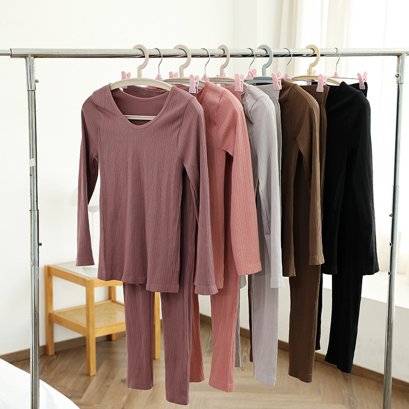 Picture of Factory Straight Hair Bear Thermal Underwear suit Autumn Clothes and Pants Women's Solid Color Tight Bottoming Shirt Autumn and Winter Thermal Underwear