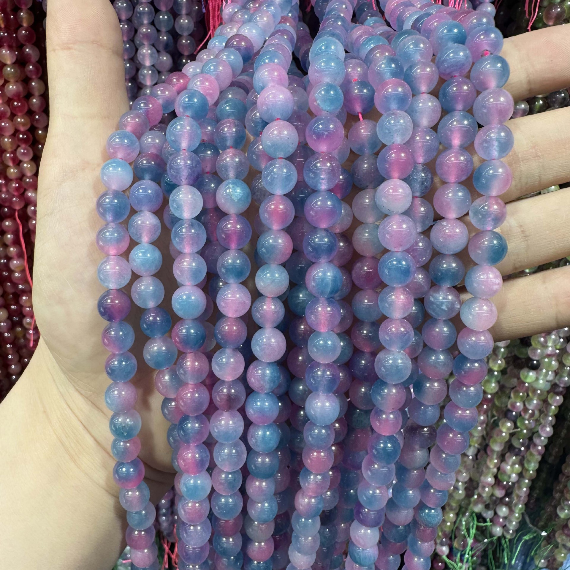 Picture of Live hot grade a chalcedony 8mm two-color round beads beads handmade diy Internet celebrity matching in stock jewelry