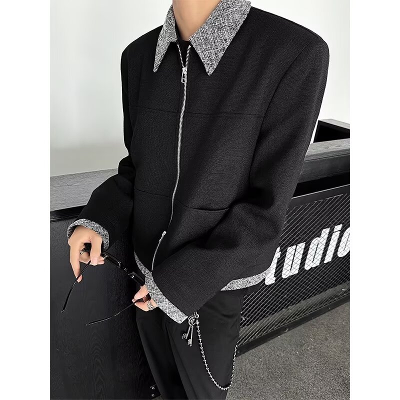 Picture of Trendy Zipper American Style Street Lapel Casual Short Wide Autumn and Winter Jacket Trendy Standard regular Teen regular