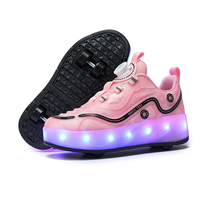 Picture of Cross-border foreign trade heywalk shoes for boys and girls four-wheel double-wheel LED flashing light luminous automatic invisible pulley skates