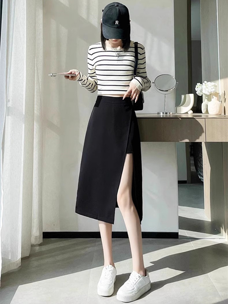 Suit Skirt Women's Autumn 2024 New High Waist Slimming Split Design Sense A- line Short Skirt Mid-length Skirt