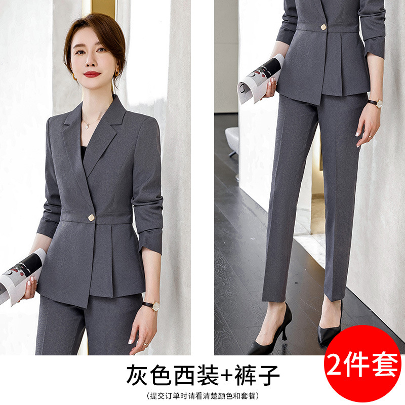 Picture of Grey Professional Suit Female Dress Hotel Manager Interview Civil Servant Work Clothes Suit Jacket Female Spring and Autumn