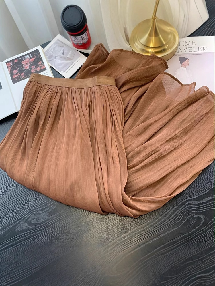 mercerized skirt women's summer plus size new style skirt comfortable cool A- line skirt elegant slim elastic waist mid-length skirt