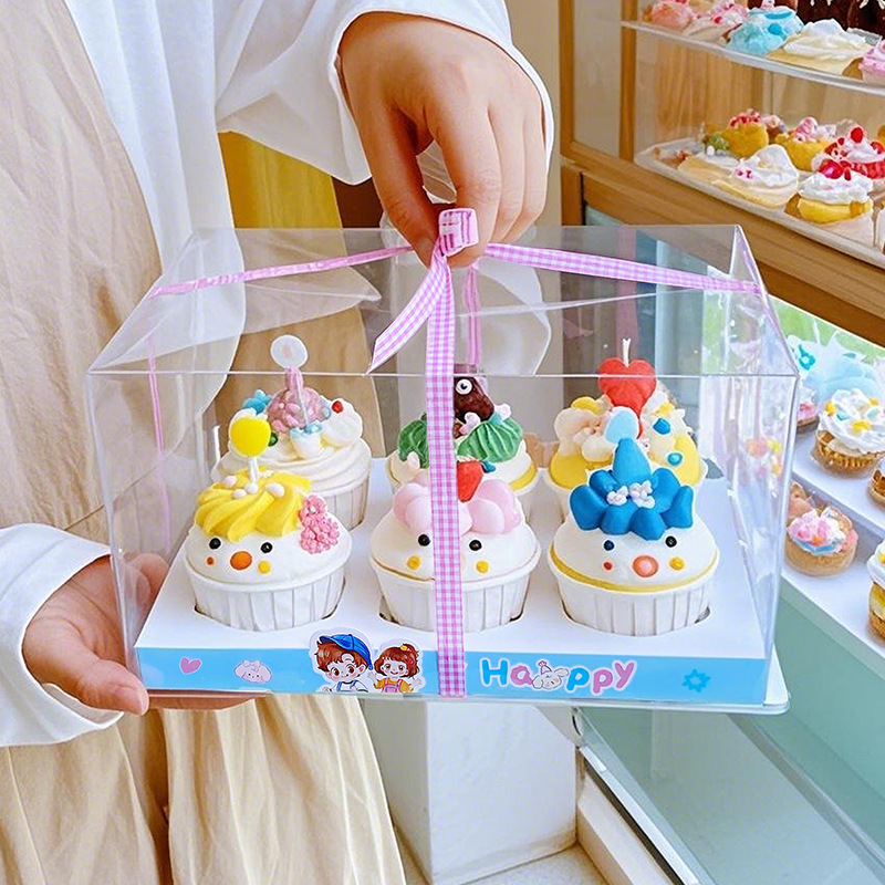 61 Children's Day Muffin Box Six-Cup Packaging Box Transparent Plaid 4/6/10/12-Cup Baking Packaging Box