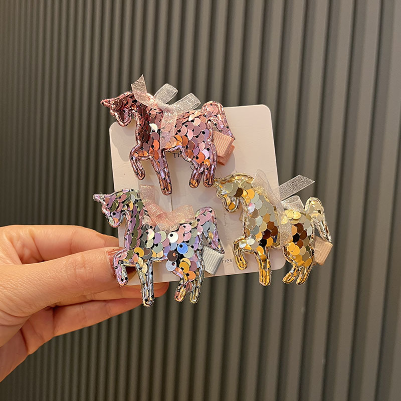 Picture of Cartoon Children's Hair Accessories Korean Color Sequins Unicorn Girls Hairpin Princess Birthday Headwear Liu Haihai Clip