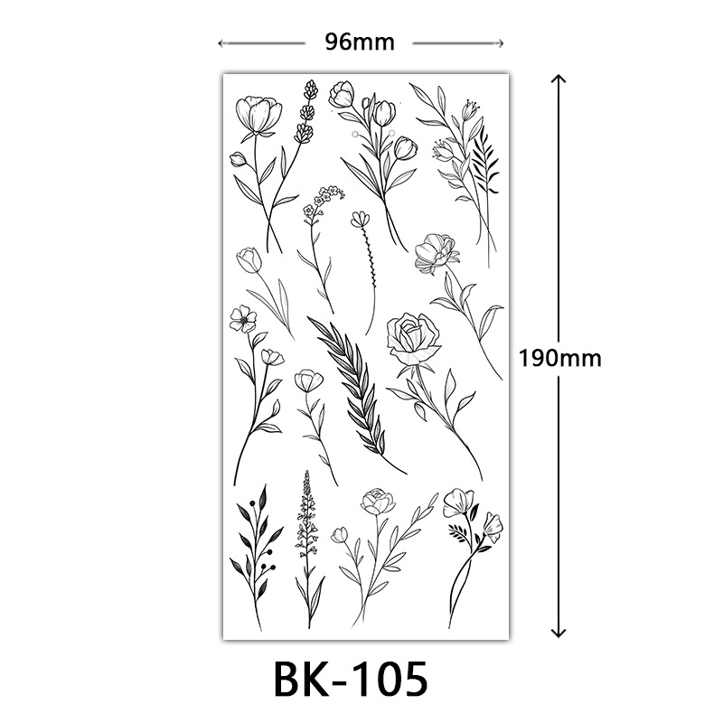 Picture of Cross-Border Supply of Sketch Flower Tattoo Stickers, Sketch Tattoo Stickers, Rose Flower Black and White Flower Tattoo