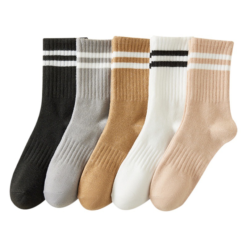 Socks Women's Autumn and Winter Mid-length Socks Women's Japanese Style Solid Color Stacked Socks Instagram Style Trendy Girdle Sports Socks Korean Style Long-length Socks for Women