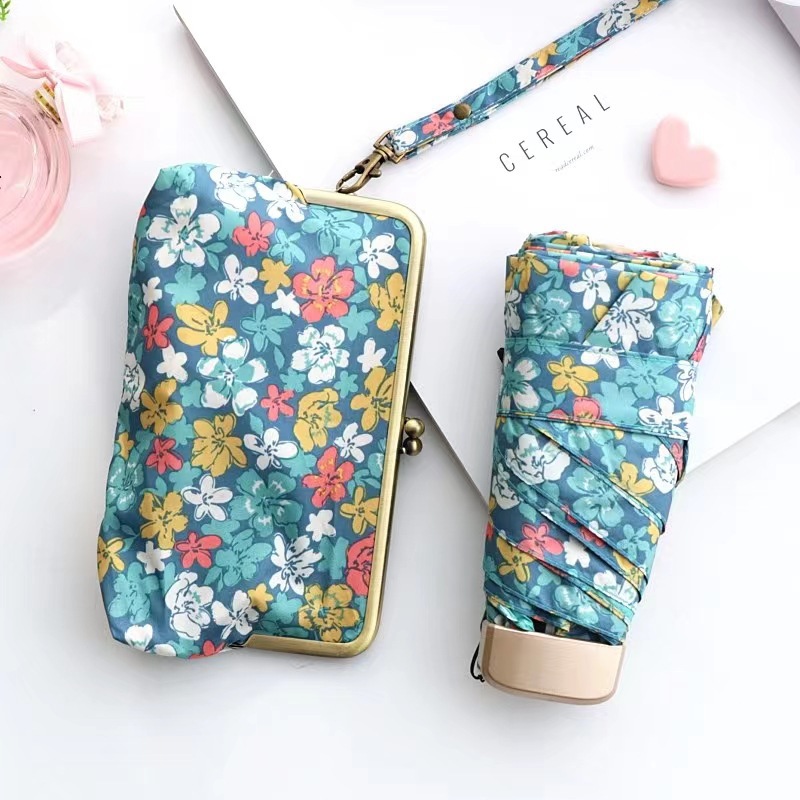 Flat five-fold umbrella colored rubber sunshade sunscreen UV protection sun umbrella rain dual-purpose umbrella five-fold umbrella women wholesale
