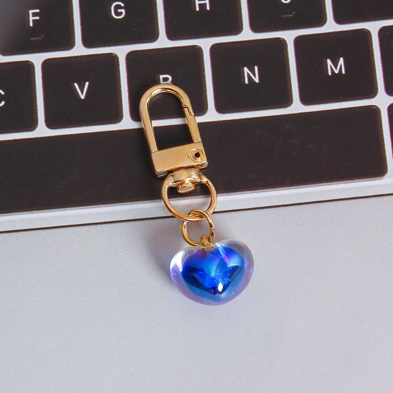Picture of ins style AB color love beads keychain pendant diamond-shaped cut hanging hole door buckle girl's heart bag bag hanging jewelry