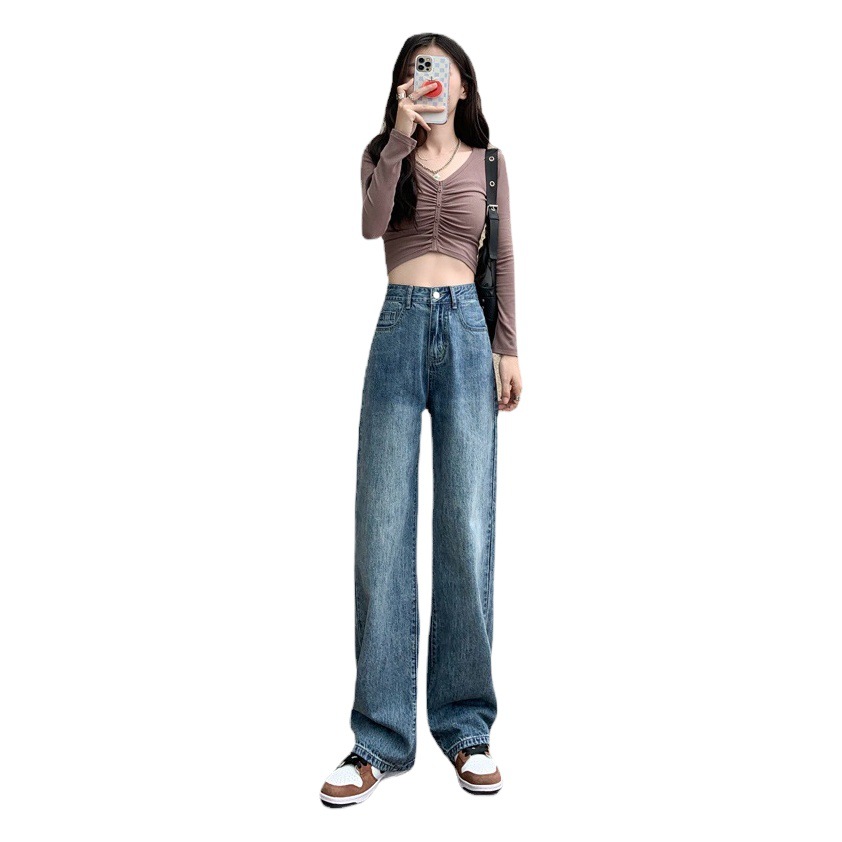 Large Size Loose Wide Leg Jeans Women's All-match Autumn and Winter Straight Retro Chubby Girl's Casual Draping High Street Pants