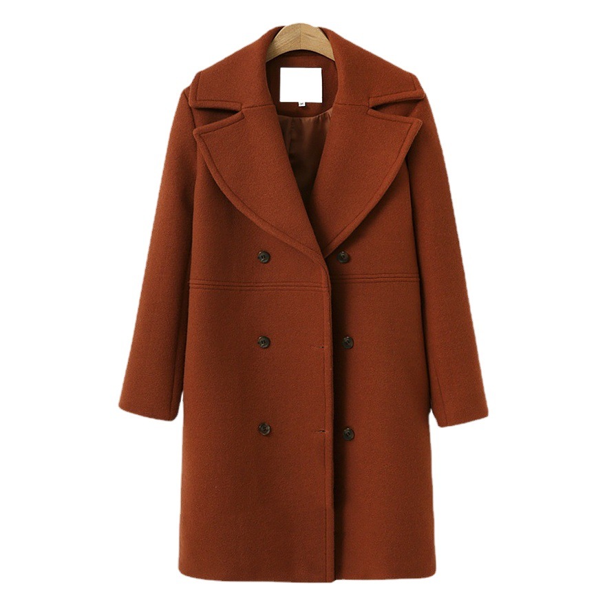 European and American autumn and winter plus size cross-border women's woolen coat women's double-breasted long windbreaker woolen coat wholesale
