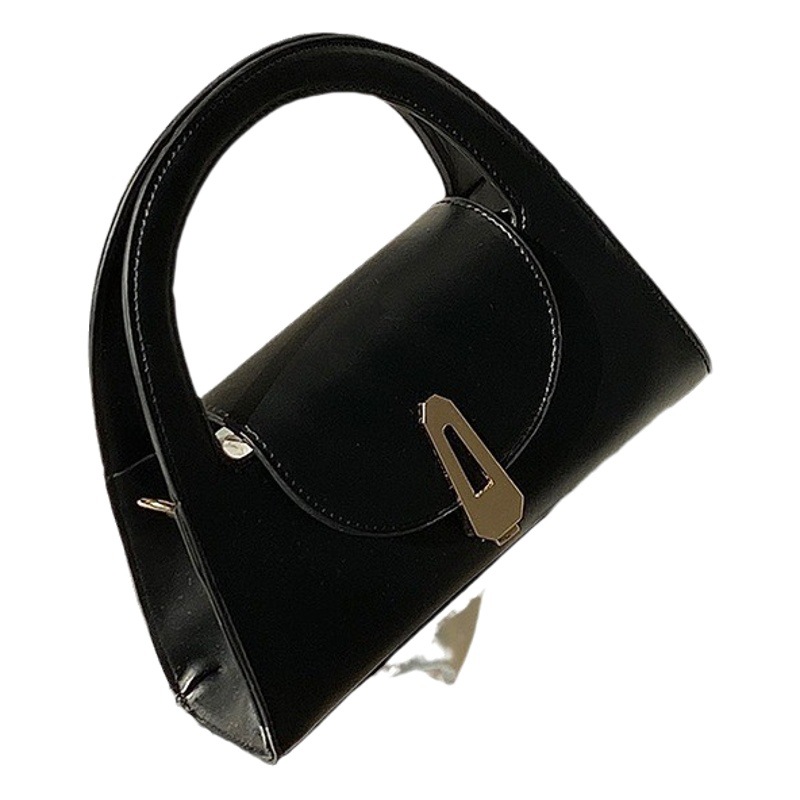 High-End Black Elegant Handbag, Korean Style Design, Versatile and Fashionable One-Shoulder Crossbody Bag, Lock Semicircle Bag