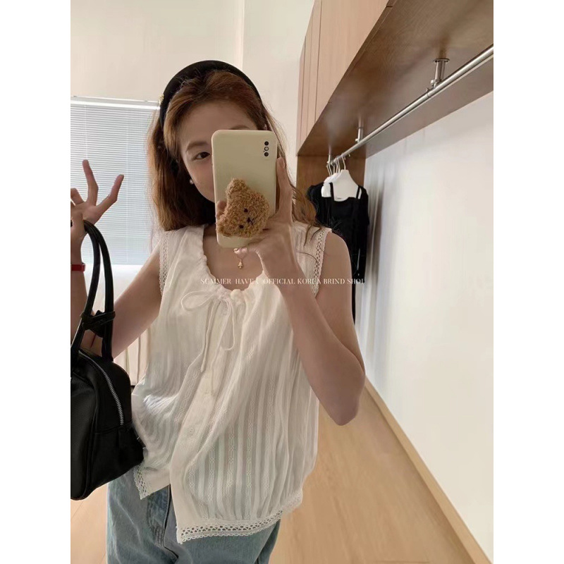 2025 Spring Korean Chic Elegant Lace Splicing Camisole