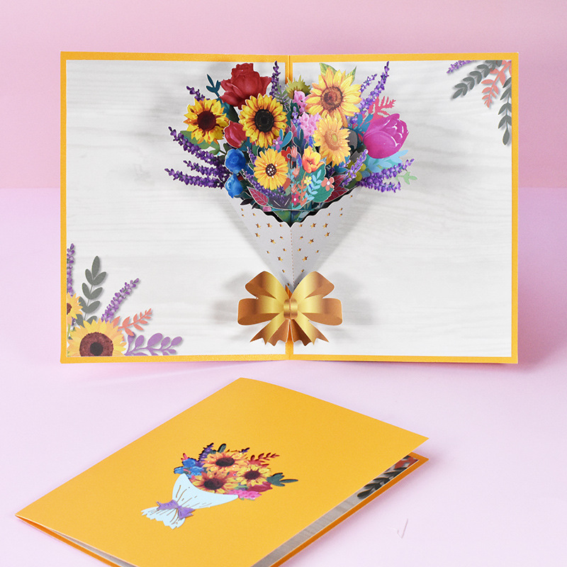 Picture of New Mother's Day Universal Greeting Card 3D Creative Flowers Handmade Card Paper Carving Color Printing Sun Flower