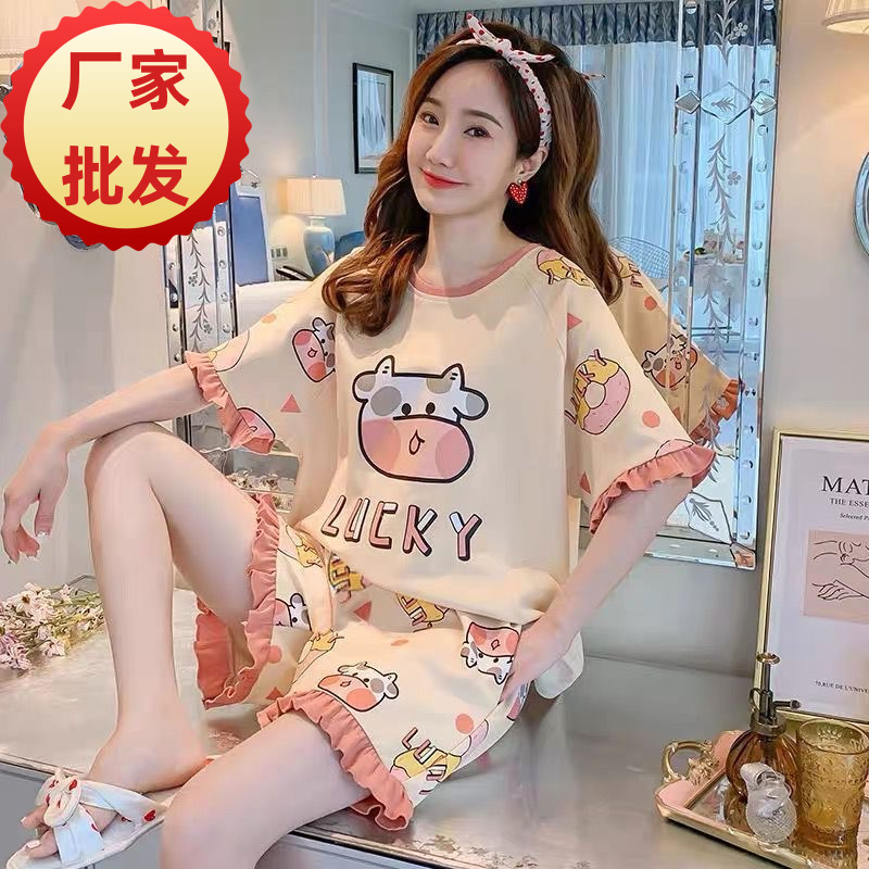 Pajamas women's wholesale summer short sleeve thin spring and autumn suit loose version student plus size princess style home clothes summer