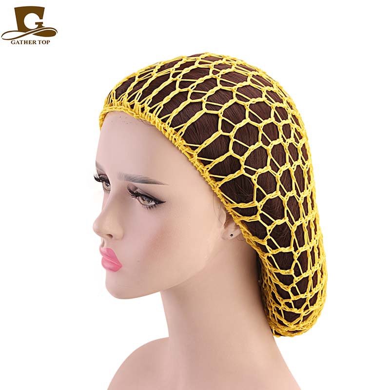 Picture of Women's Handmade Crocheted Braided Net, Mesh Pocket, Mesh Plate Hair Hat, Nightcap, Retro Bow, Retro Style